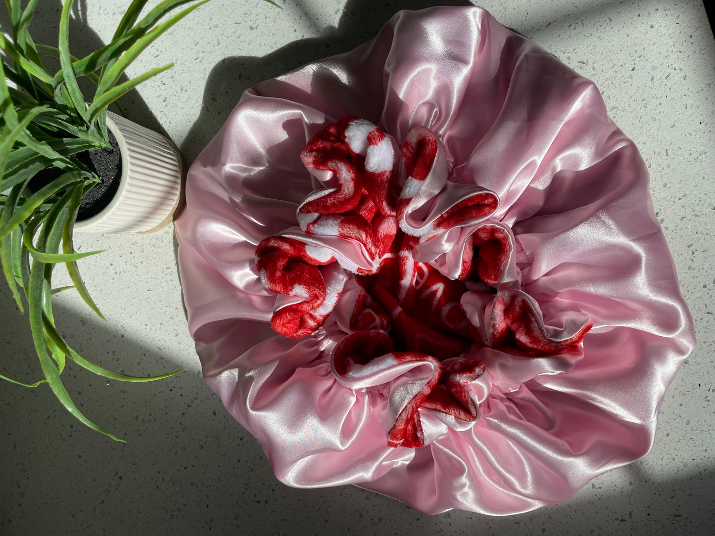 CROWNED “Cupid’s Kiss” Reversible Satin Bonnet – Adult Oversized (Adjustable)