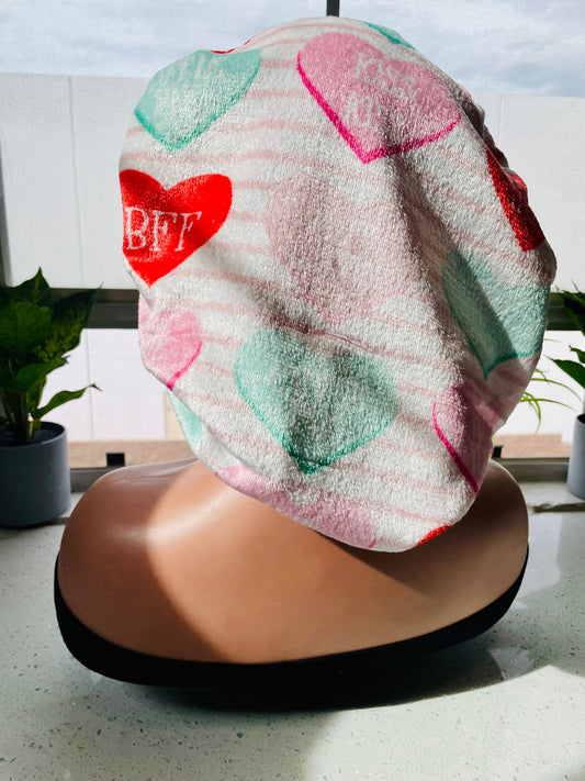 Sweetheart Conversation Hearts Reversible Satin-Lined Bonnet