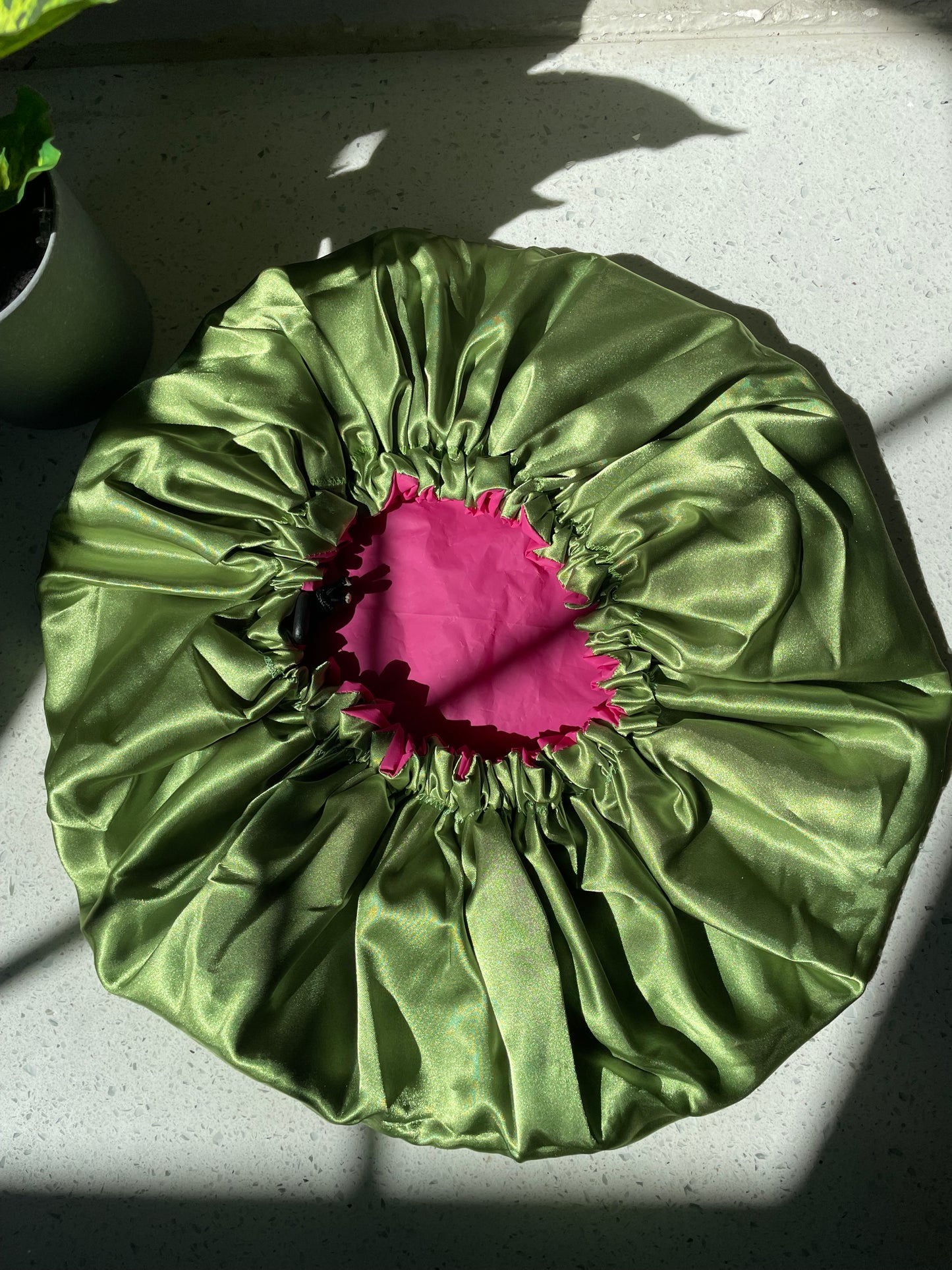 CROWNED Satin Shield Shower Crown | Fuchsia & Sage
