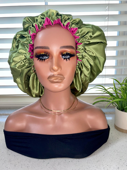 CROWNED Satin Shield Shower Crown | Fuchsia & Sage
