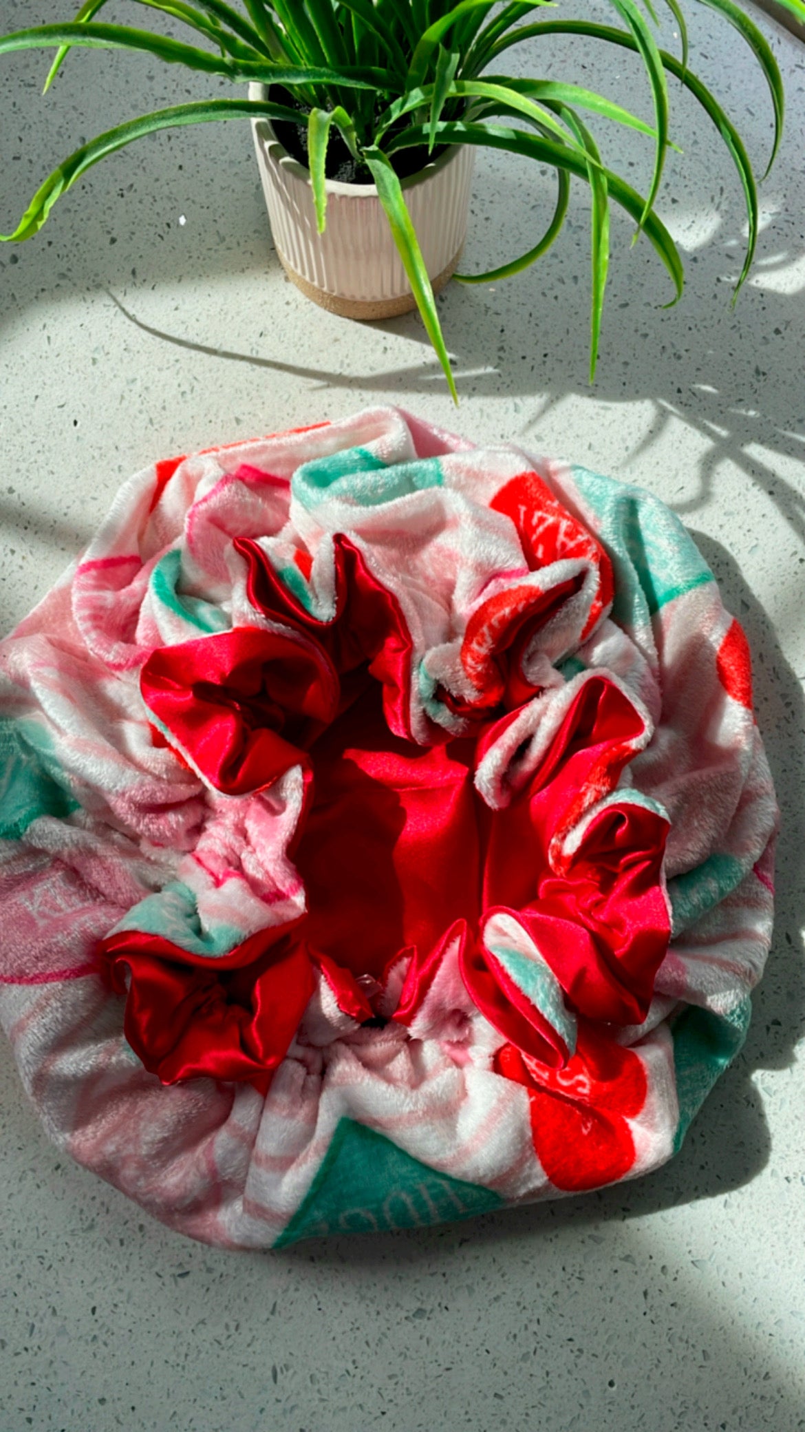Sweetheart Conversation Hearts Reversible Satin-Lined Bonnet