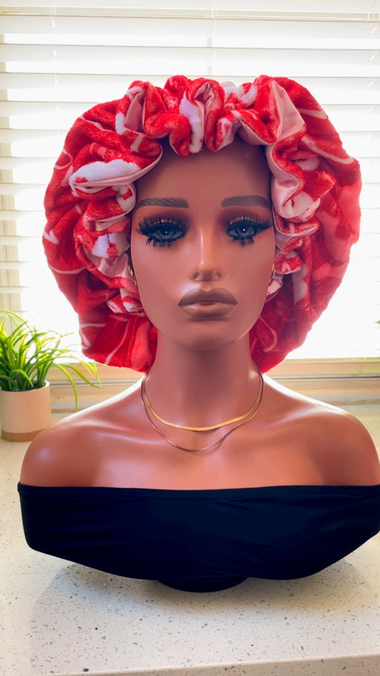 CROWNED “Cupid’s Kiss” Reversible Satin Bonnet – Adult Oversized (Adjustable)