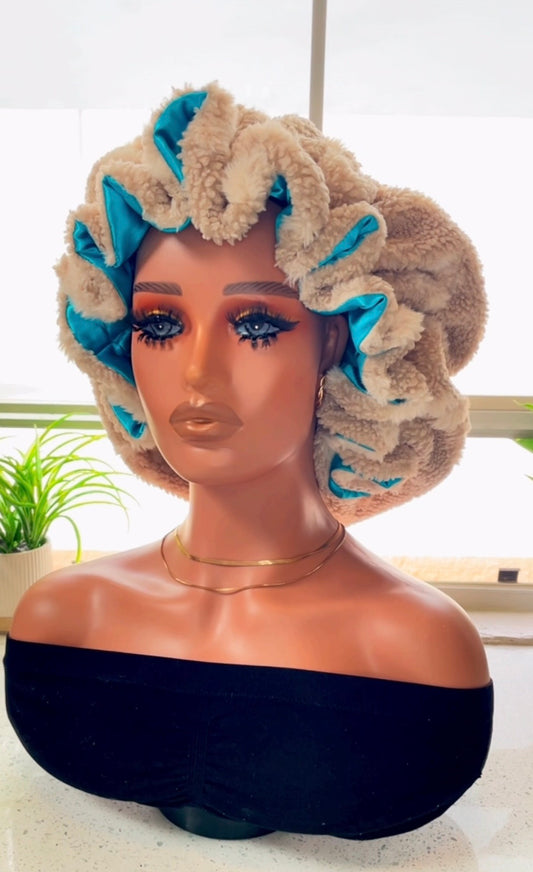 Luxe Reversible Sherpa Satin Bonnet – Adult Oversized