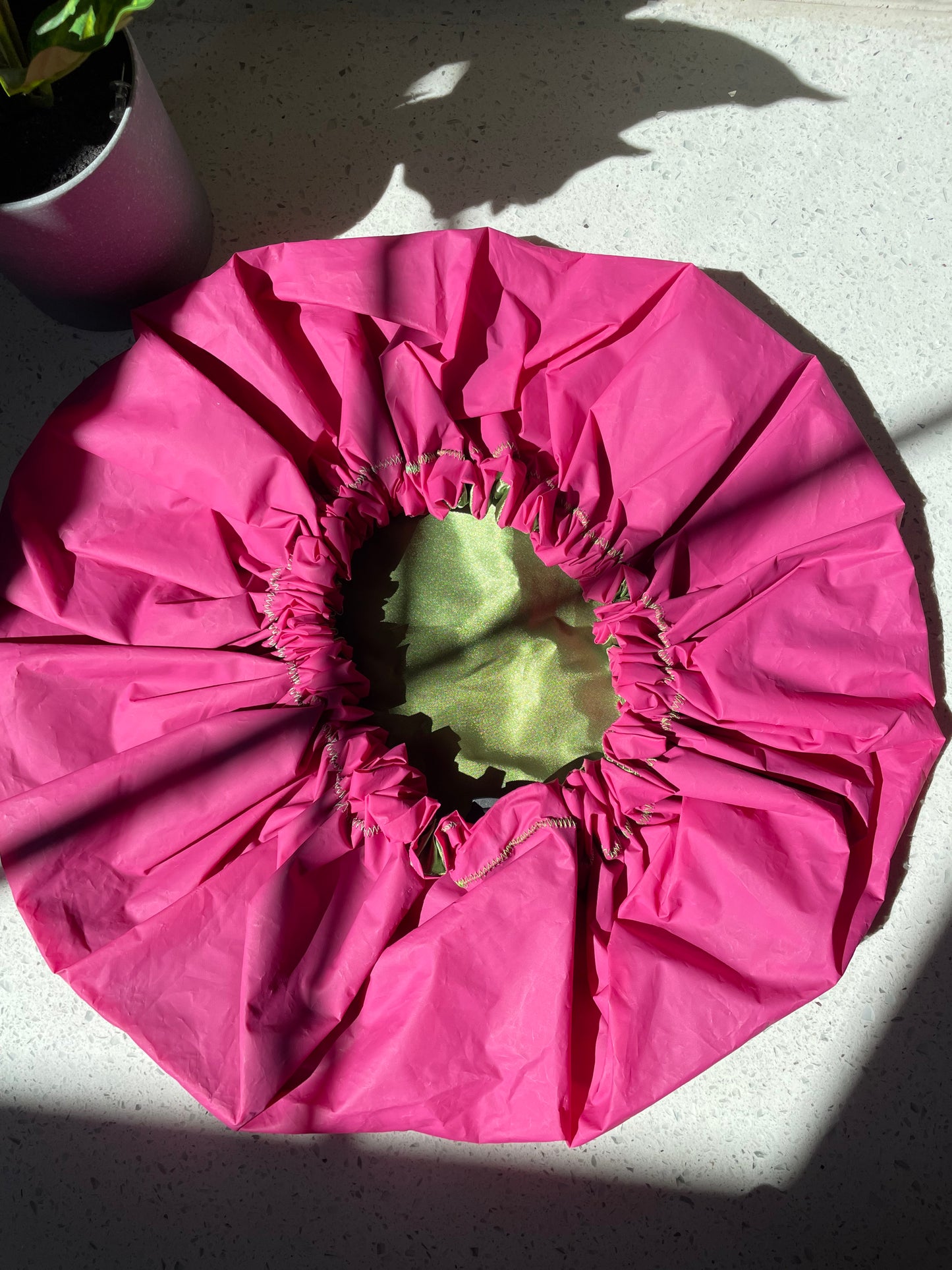 CROWNED Satin Shield Shower Crown | Fuchsia & Sage