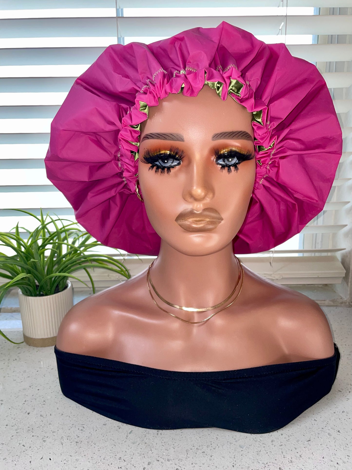 CROWNED Satin Shield Shower Crown | Fuchsia & Sage